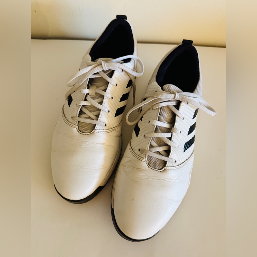 White Addidas Tie Mens Golf Shoes